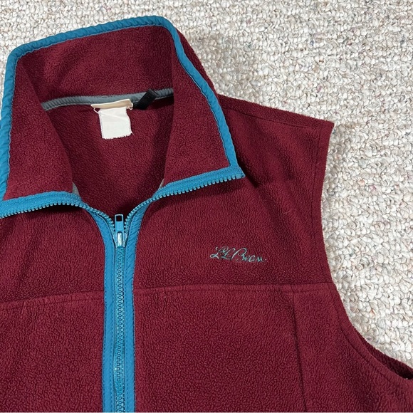 Ll Bean Vintage Maroon Fleece Teal Zip Front Fleece Size Women’s Medium ?? - Picture 3 of 7